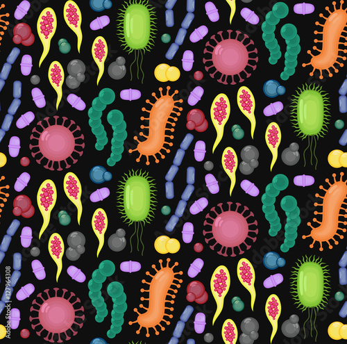 Bacterium virus microorganism seamless vector pattern