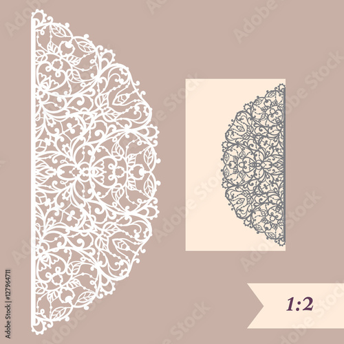 Wallpaper Mural Wedding invitation or greeting card with abstract ornament. Vector envelope template for laser cutting. Paper cut card with silhouette. Cutout silhouette panel. Cutting file Torontodigital.ca