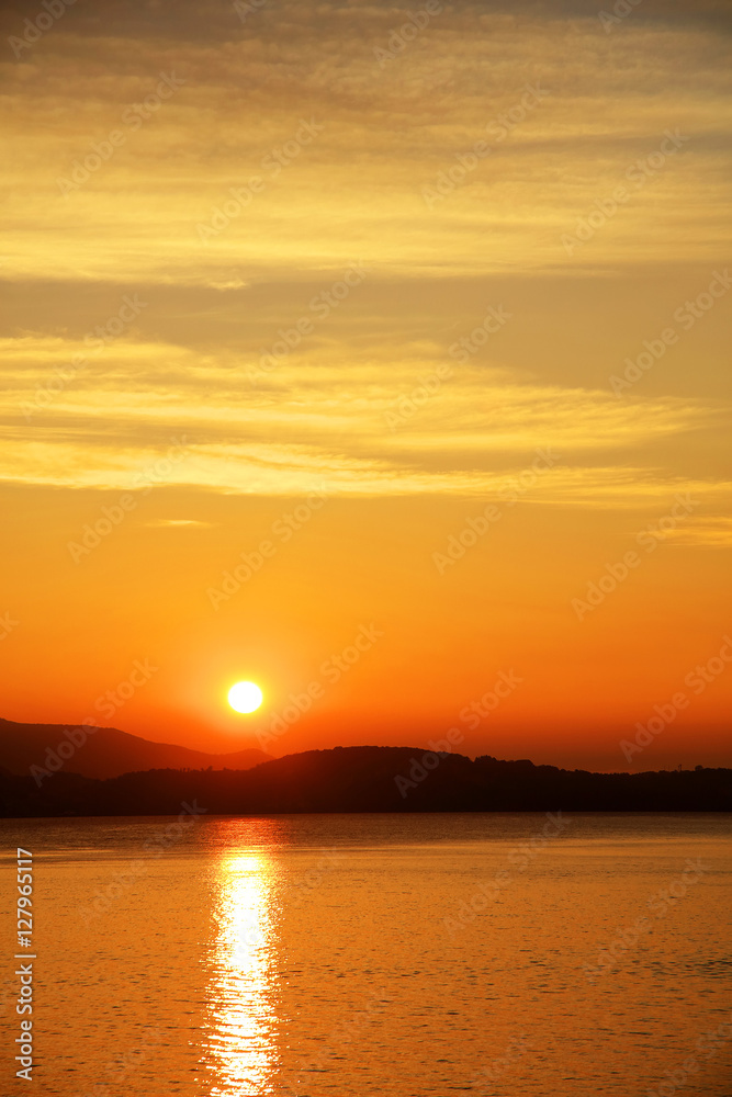 Sunset light over Lake Maggiore, Italy, Europe