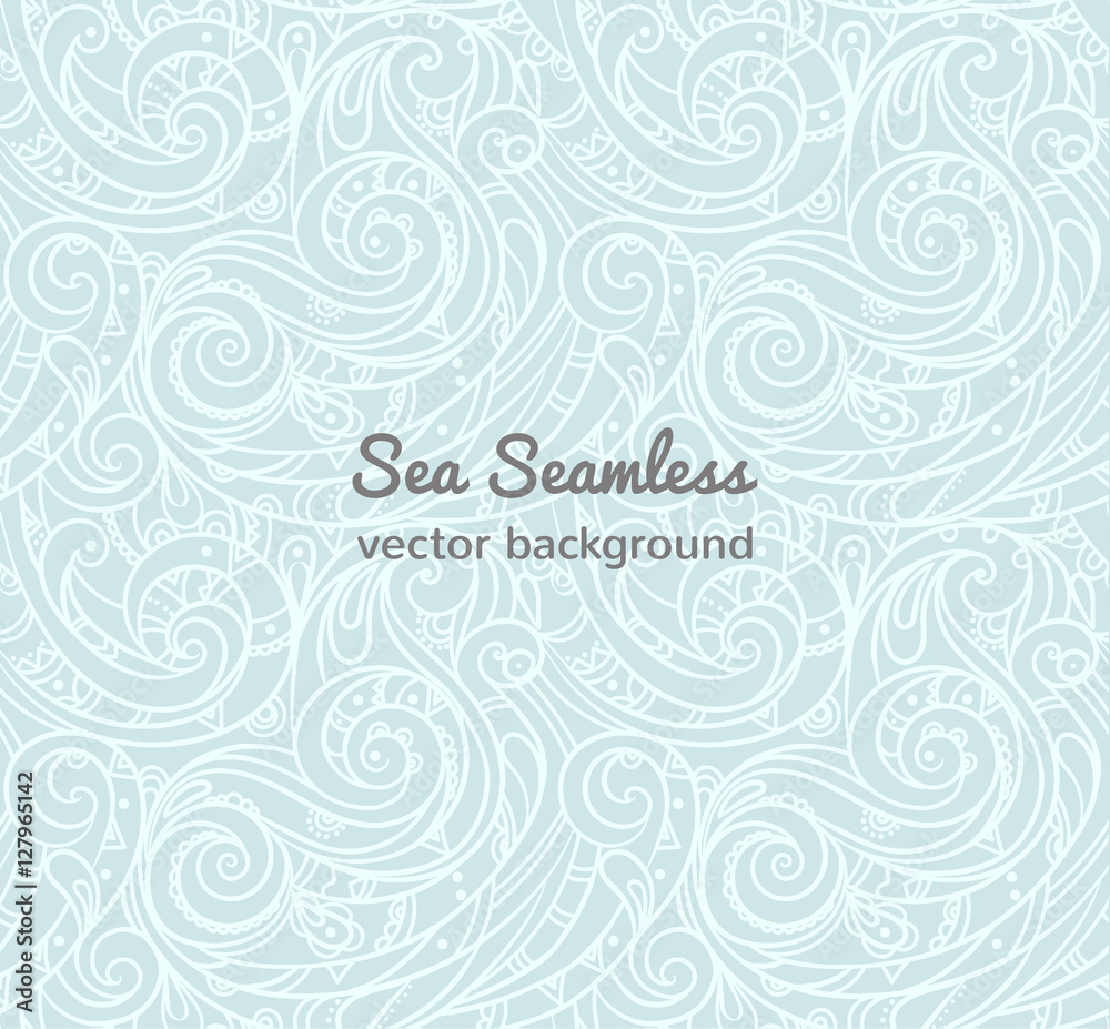 Seamless sea vector blue wave line pattern, sea background