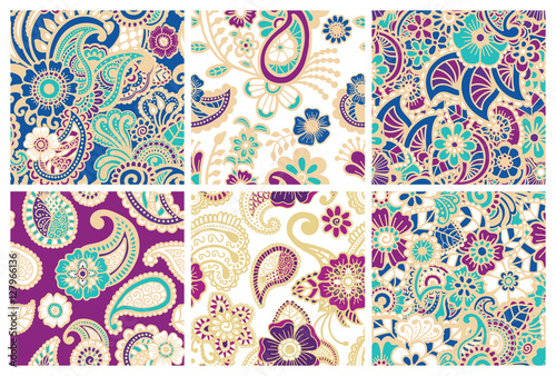Paisley seamless colorful patterns.