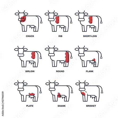 Cut of meat set. Poster Butcher diagram and scheme