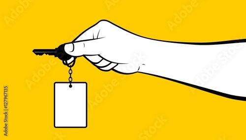 Man hand using room key with tag