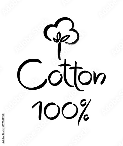 Natural organic cotton vector label, sticker, logo. Isolated icon on white background.