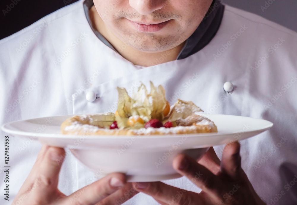 chef with dessert chef with dessert