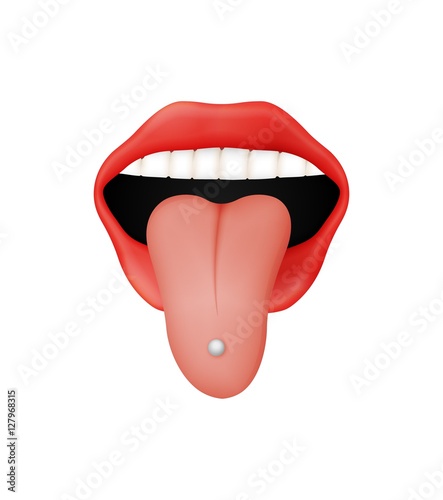 mouth and protruding tongue with silver piercing