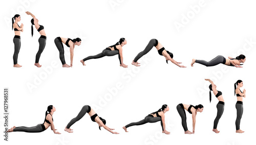Quadro su tela Young woman practicing yoga, white background. Sport concept.