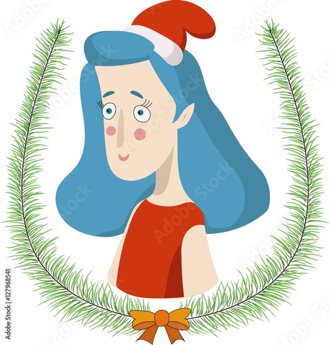 Christmas girl with blue hair