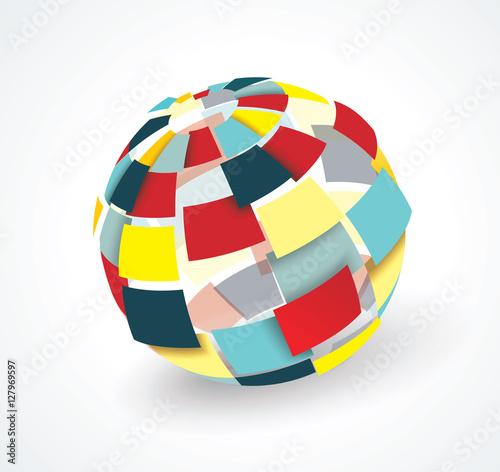 Colorful 3d paper ball broken into pieces, globe sphere business