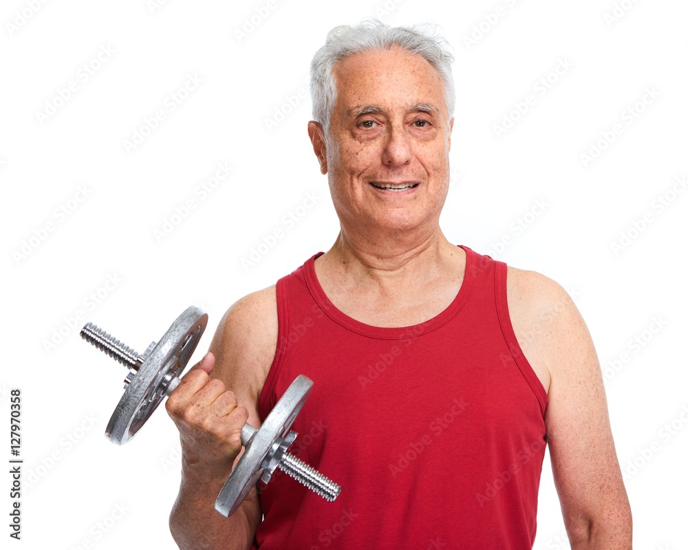 Fototapeta premium Senior man with dumbbell.