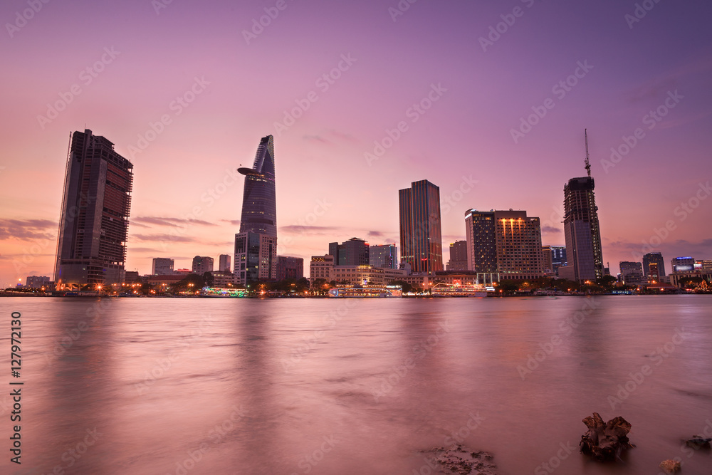 Downtown Saigon in twilight (view from Thu Thiem district), Ho Chi Minh city, Vietnam.
Ho Chi Minh city (aka Saigon) is the largest city in Vietnam.