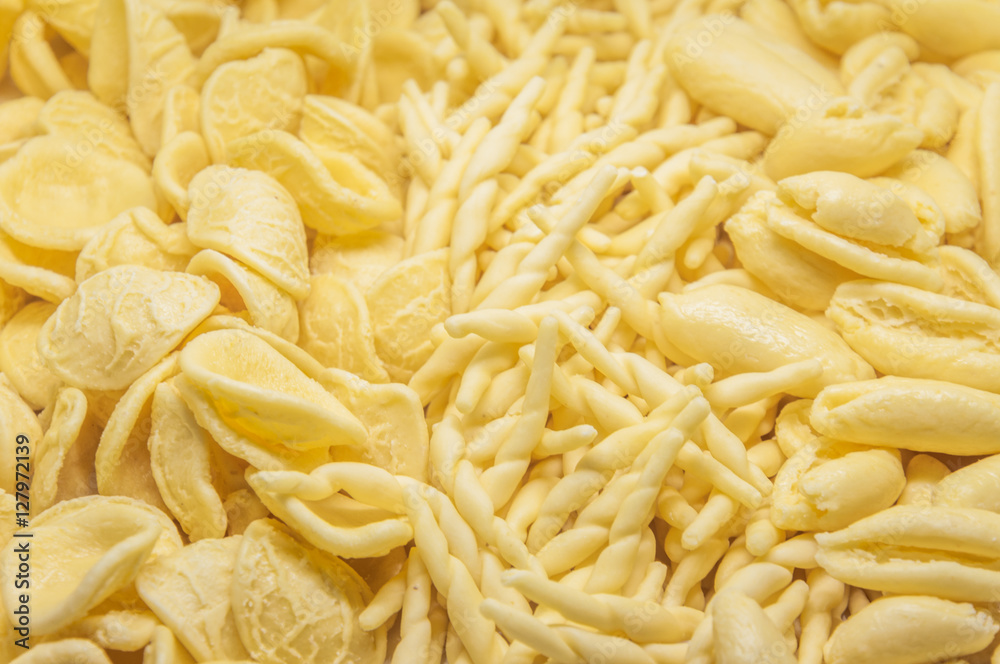 Different pasta shapes, typical of southern Italy. (orechiette, trofie and cavatelli) Different pasta shapes, typical of southern Italy. (orechiette, trofie and cavatelli)