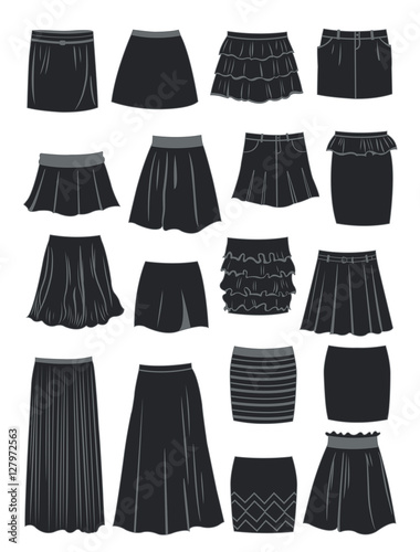 Silhouettes of different skirts