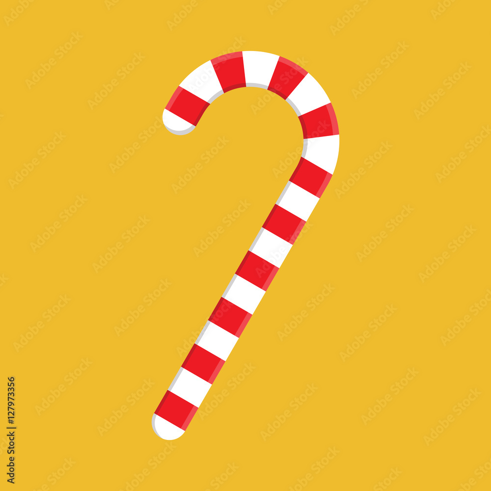 Christmas candy cane isolated on yellow background. Vector illustration. Christmas candy cane isolated on yellow background. Vector illustration.