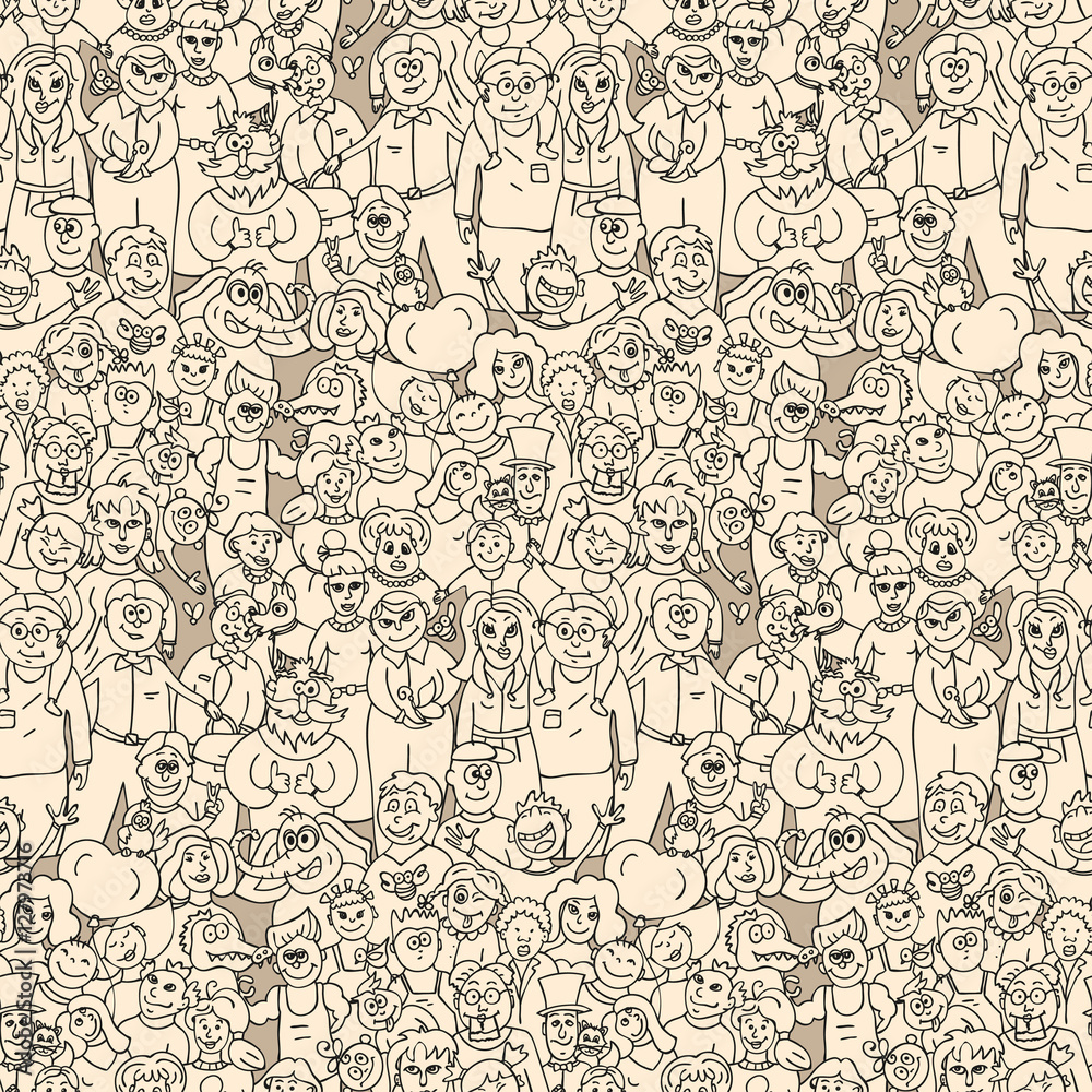 Seamless pattern of happy laughing people.