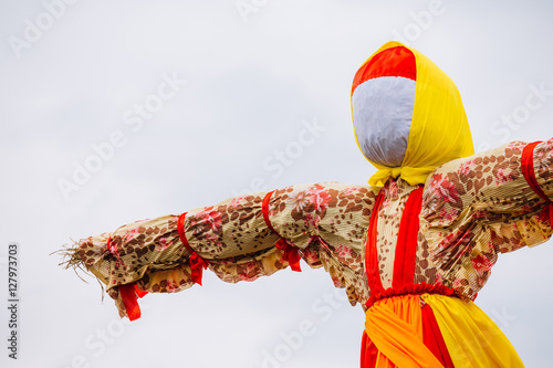 Fotografie Close Faceless Straw Effigy Of Dummy Maslenitsa, Eastern Slavic