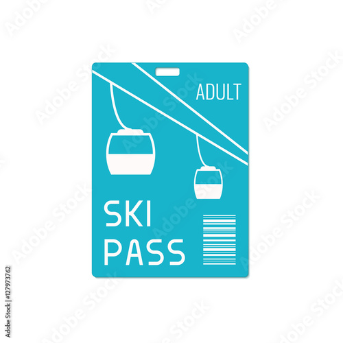 Ski pass design template with lift cable isolated on white background. Ski resort symbol. Winter sport concept. Vector illustration.