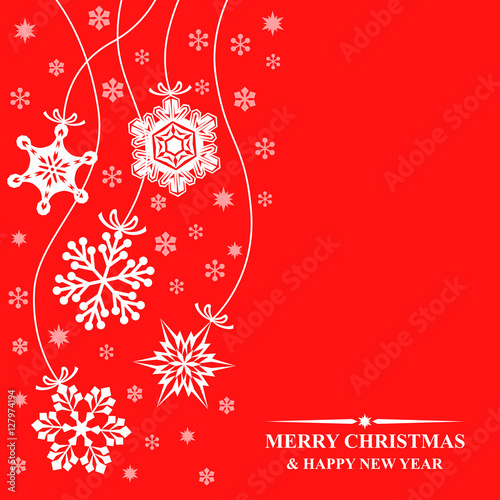 Christmas card with hang decorative snowflakes