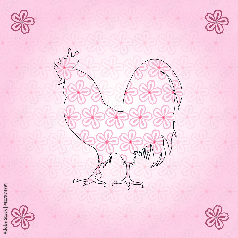 Carte de voeux. Bonne Année 2017. L'année du Coq. Signe zodiacal Chinois, Japon.Signe zodiacal Chinois. Carte de voeux. Bonne Année 2017. L'année du Coq. Signe zodiacal Chinois, Japon.Signe zodiacal Chinois.