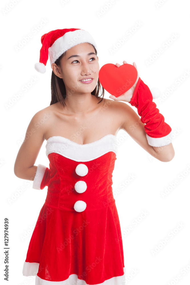 Asian Christmas Santa Claus girl with red heart. Asian Christmas Santa Claus girl with red heart.