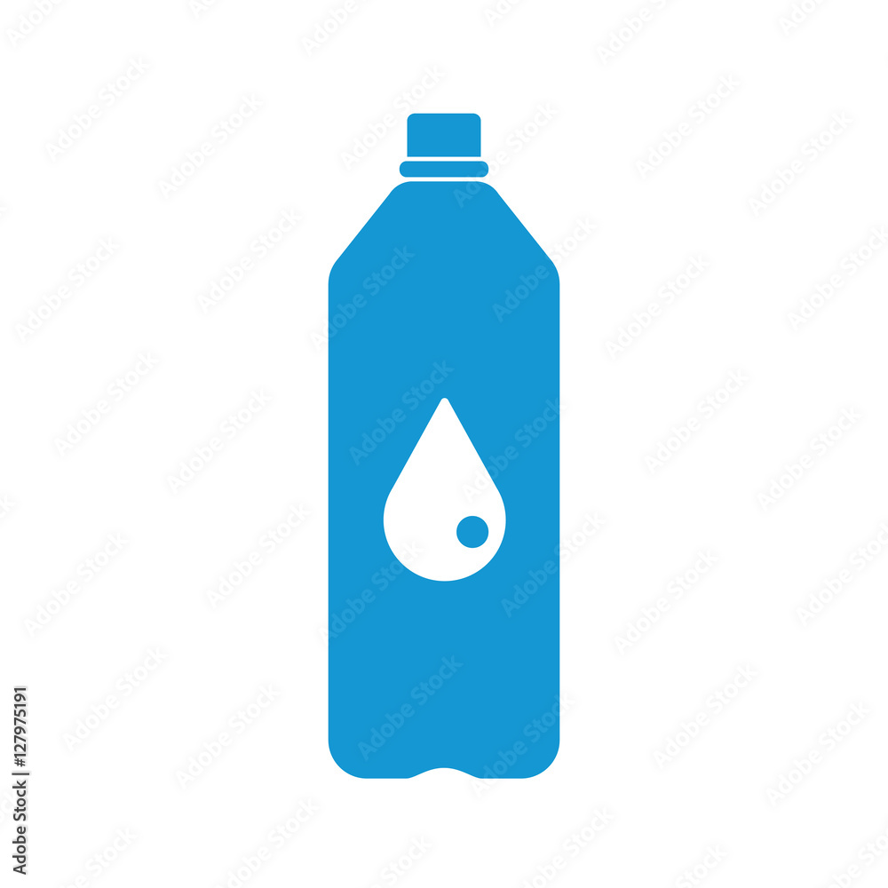 Blue Plastic bottle silhouette with water. Small bottle of water. With drop. Vector illustration Blue Plastic bottle silhouette with water. Small bottle of water. With drop. Vector illustration