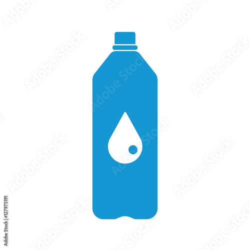 Blue Plastic bottle silhouette with water. Small bottle of water. With drop. Vector illustration