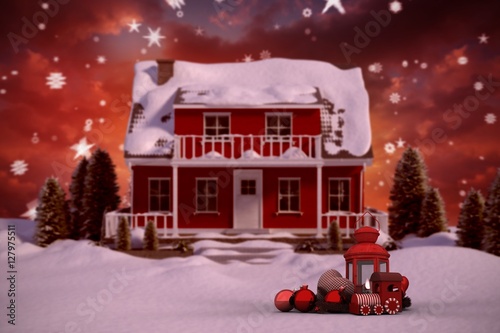 Composite image of red house with trees 