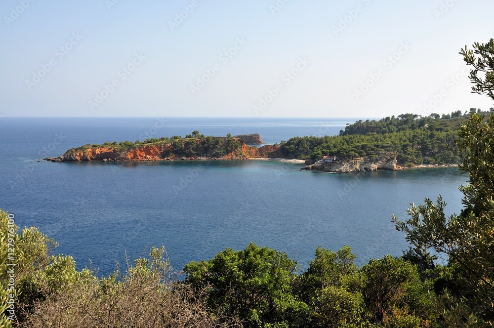 Kokinokastro red cliffs landscape in Alonissos island
