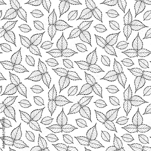 Vector floral pattern with raspberry leaves