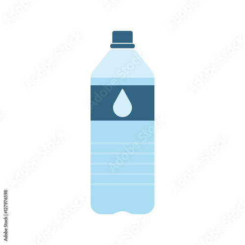 Plastic bottle with water. Small bottle of water. With drop on label. Vector illustration