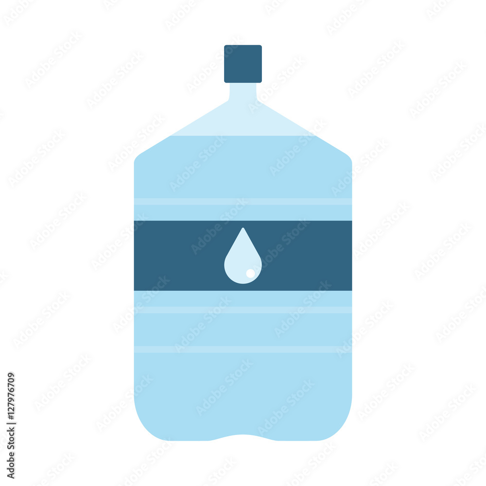 Plastic bottle with water. Big office bottle of water for cooler. With drop on label. Vector illustration Plastic bottle with water. Big office bottle of water for cooler. With drop on label. Vector illustration