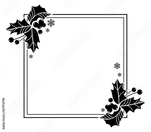 Square frame with holly berries silhouettes. Copy space. 