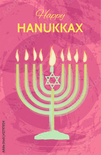 Vector Hanukkah background with menorah. Happy Hanukkah greeting card. Vector illustration in hand draw style