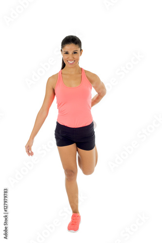 happy beautiful latin woman stretching body muscles doing fitness workout © Wordley Calvo Stock