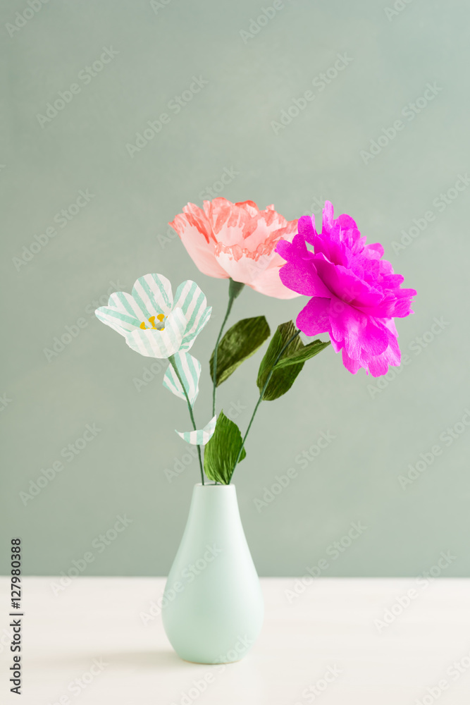 Bouquet of handmade paper flowers in a vase Bouquet of handmade paper flowers in a vase