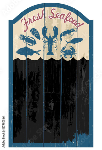 Vintage seafood sign, vector