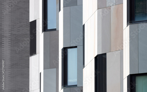 Blue and gray modern building facade