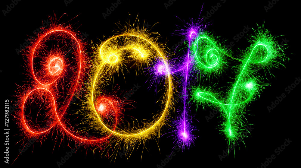 2017 made by sparklers on black background 2017 made by sparklers on black background