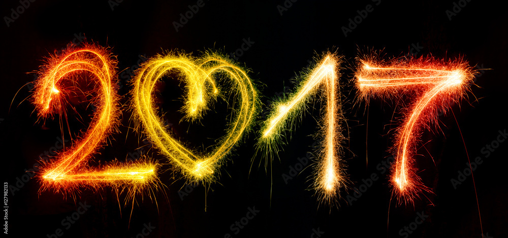 2017 made by sparklers on black background