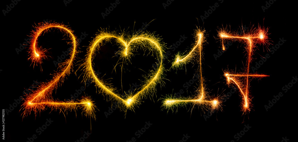2017 made by sparklers on black background 2017 made by sparklers on black background