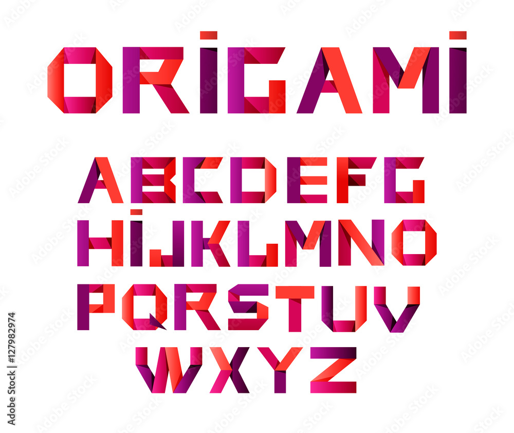 Vector colorful alphabet made of overlapping shapes.
