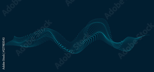 Abstract vector design element. Wave flow of dots. Dotted grid motion.