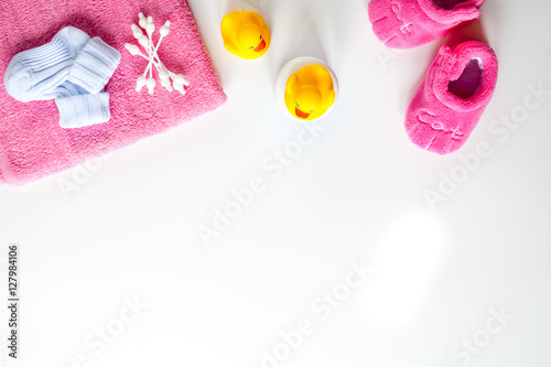 baby accessories for bath on white background