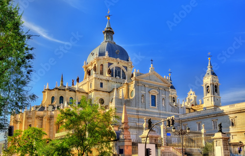 View of the Almudena Cathedral in Madrid, Spain