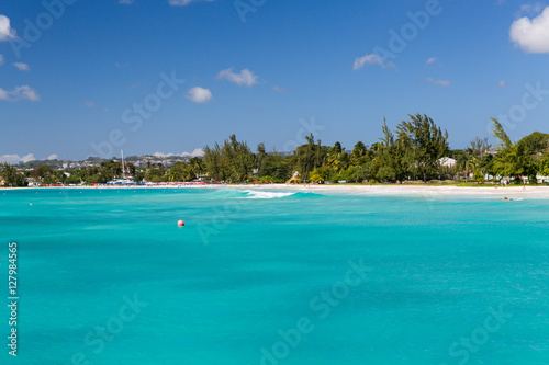 Fototapeta Naklejka Na Ścianę i Meble -  View of the Beach from a Catamaran in Carlisle Bay Barbados