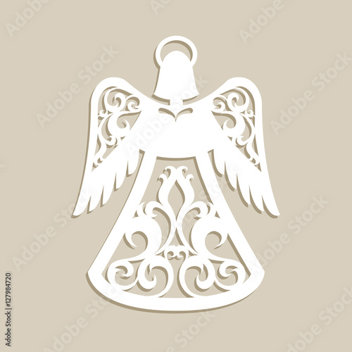Christmas carved openwork angel. A template for laser cutting. Picture perfect for decorations holiday tree, greeting card, interior design, stencil production, for kids and family art creativity