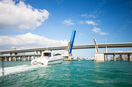 USA.FLORIDA. MIAMI NOVEMBER - 20, 2016: Bayside. Racing boat. White luxury powerboat in Miami. Florida.