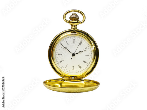 gold pocket watch on a white background
