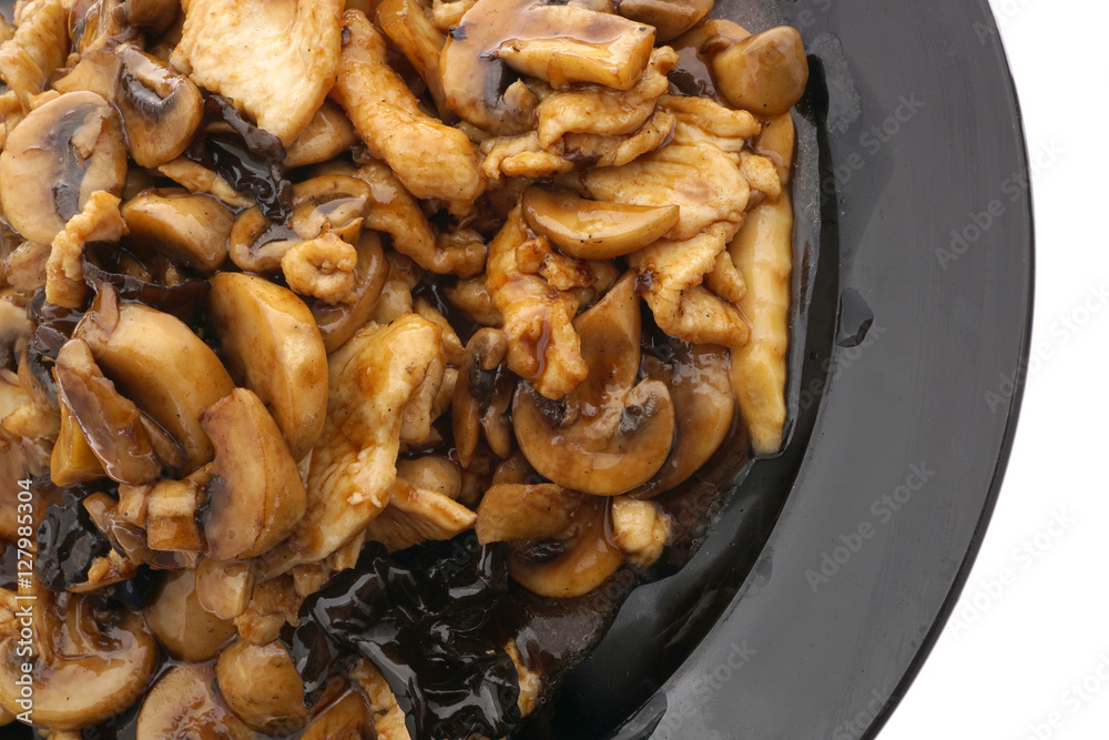 Chicken with black and white mushrooms and bamboo shoots Chicken with black and white mushrooms and bamboo shoots