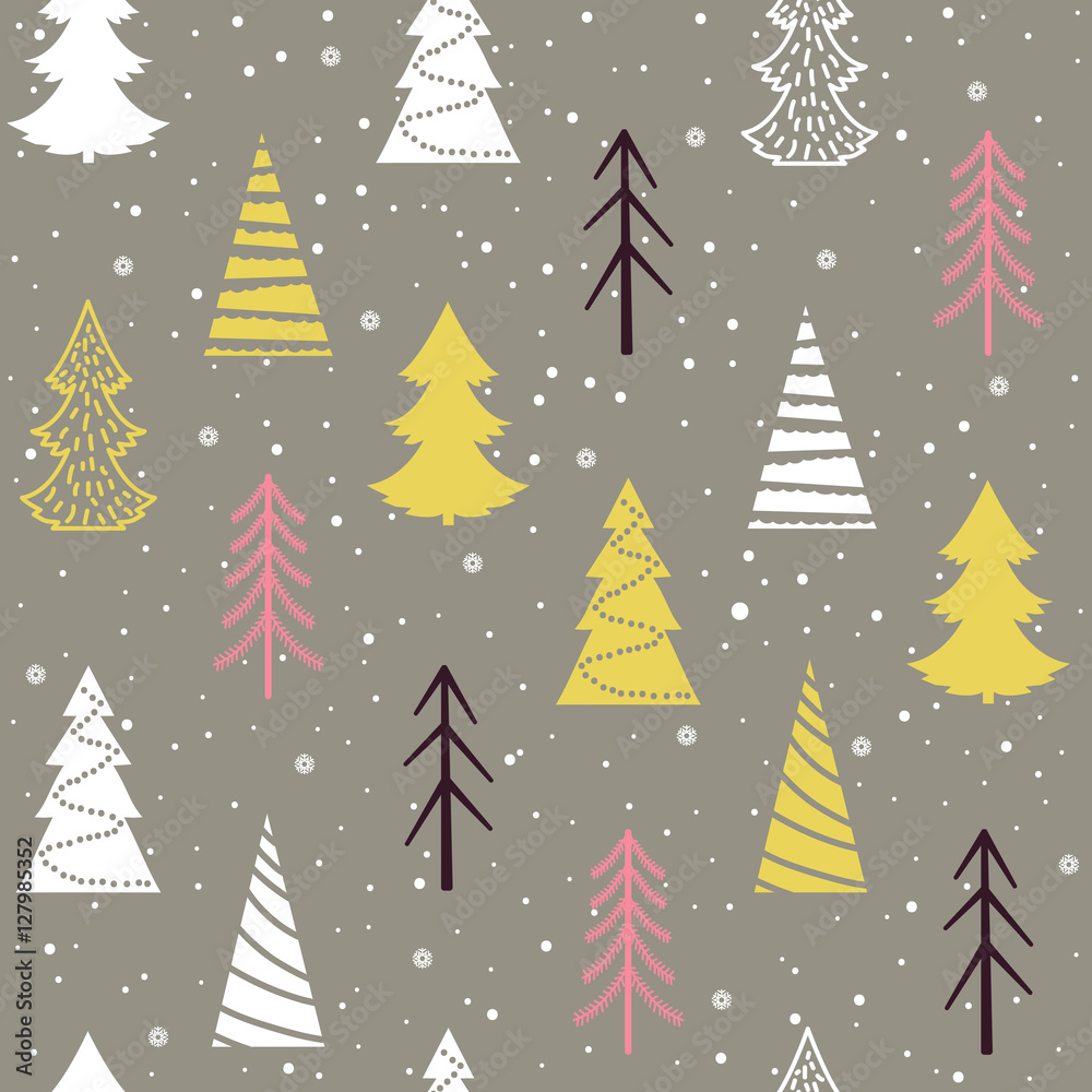 Seamless Christmas vector pattern with fir-trees, snowflakes and snow Seamless Christmas vector pattern with fir-trees, snowflakes and snow
